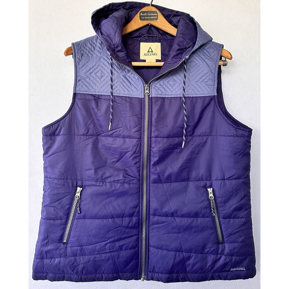 Ascend Vest Purple Quilted Hooded Full Zip Outdoor Pockets